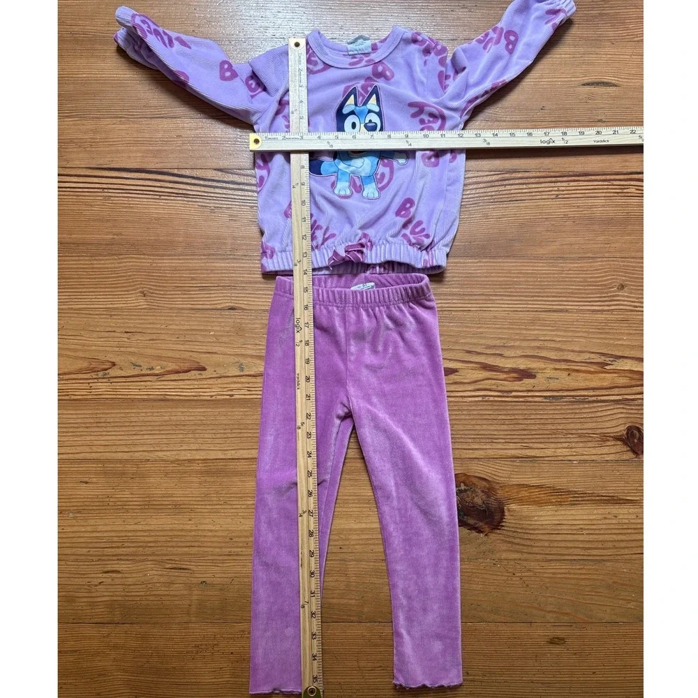 Bluey Sweatshirt Leggings Set Kids Purple Excellent‎ Ribbed Velour SIZE 3T